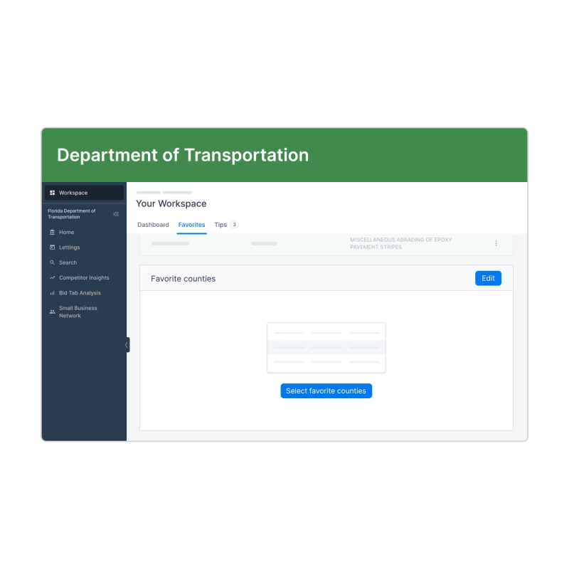 gif showing how to favorite counties in Bidx