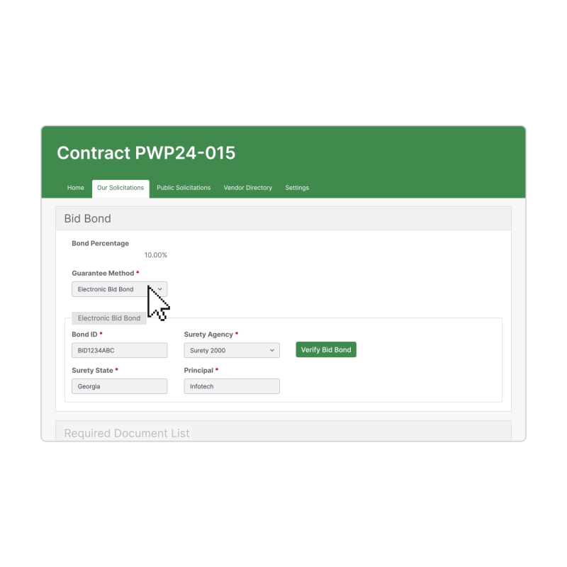 gif showing how bonds are verified within Bid Express for Agencies