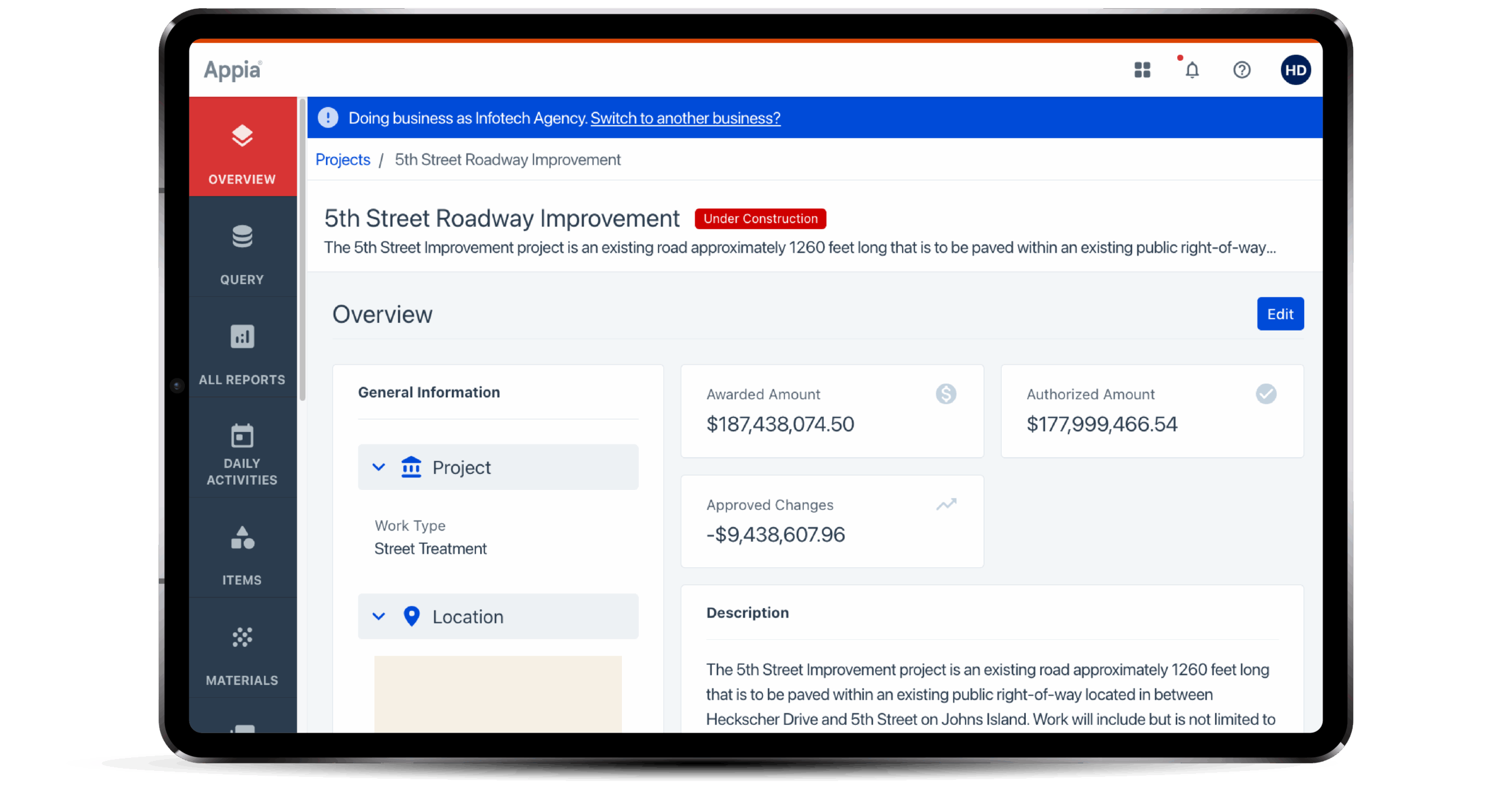 tablet showing Appia ui